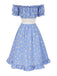 Abito a margherita plaid spalle scoperte blu anni '50