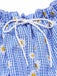 Abito a margherita plaid spalle scoperte blu anni '50