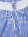 Abito a margherita plaid spalle scoperte blu anni '50