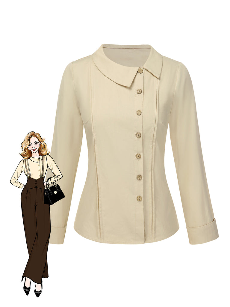Camicetta in cotone con bottoni color crema anni '30
