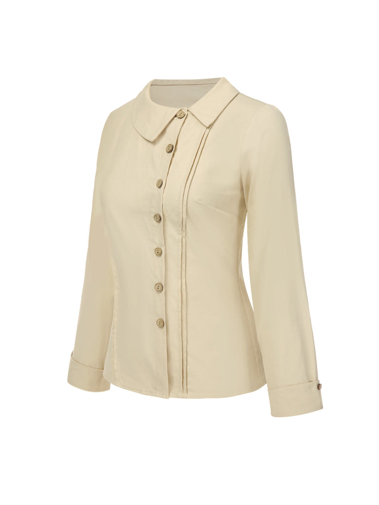 Camicetta in cotone con bottoni color crema anni '30