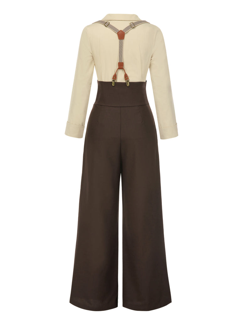 2PCS Camicetta in cotone e pantaloni con bretelle anni '30