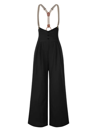 Pantaloni con bretelle e bottoni nero anni '50