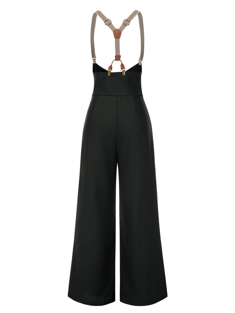 Pantaloni con bretelle e bottoni marrone scuro anni '50