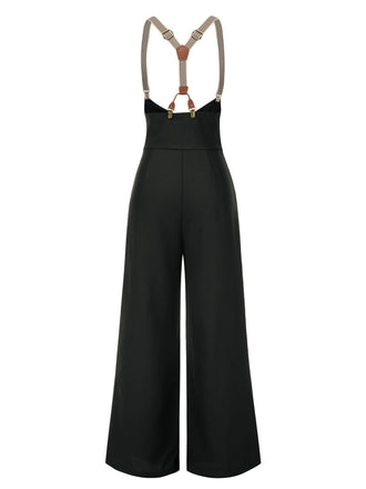Pantaloni con bretelle e bottoni nero anni '50