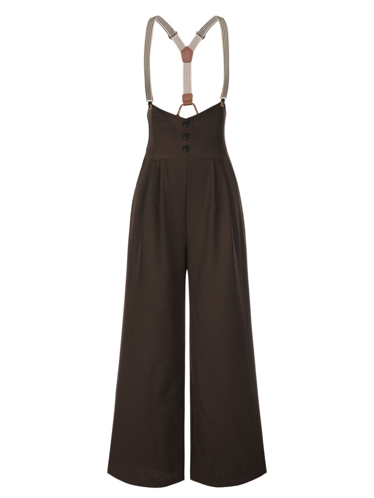 Pantaloni con bretelle e bottoni blu scuro anni '50