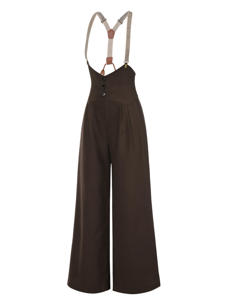 Pantaloni con bretelle e bottoni blu scuro anni '50