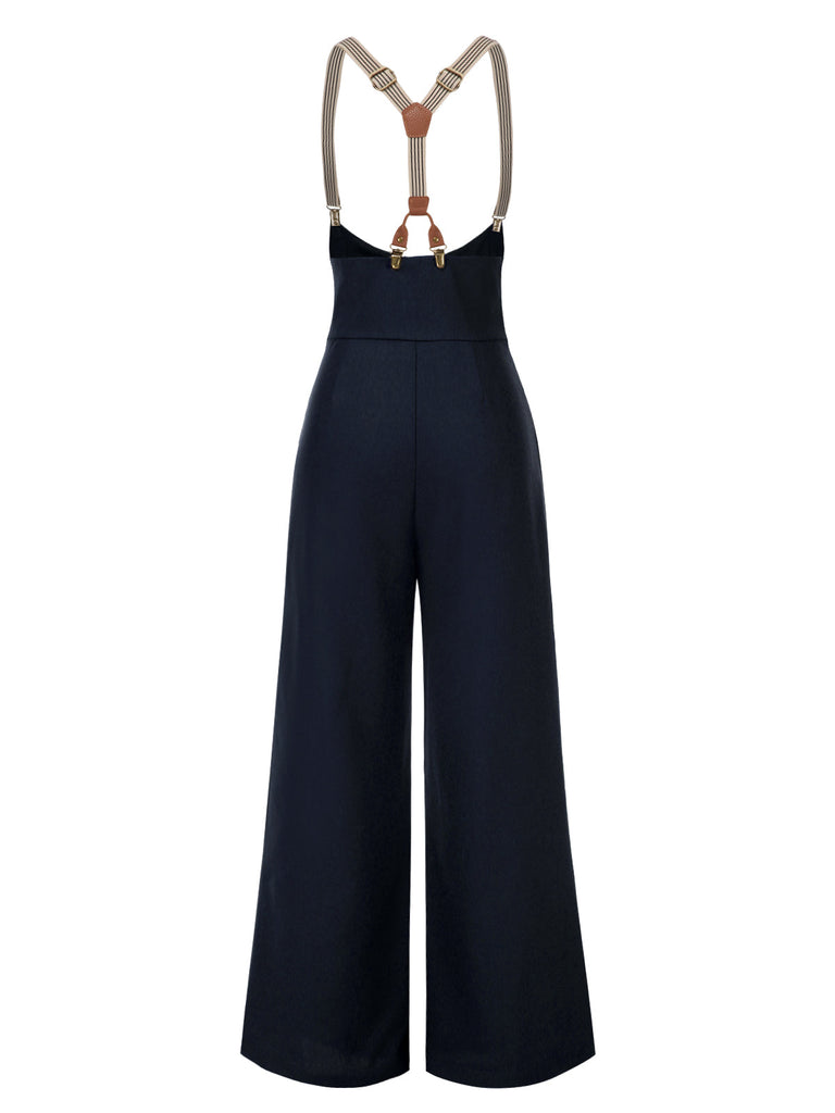 Pantaloni con bretelle e bottoni marrone scuro anni '50