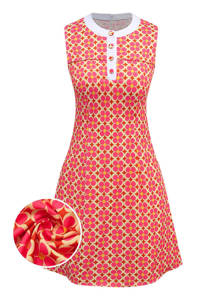 Abito con stampa floreale hippie arancione anni '60