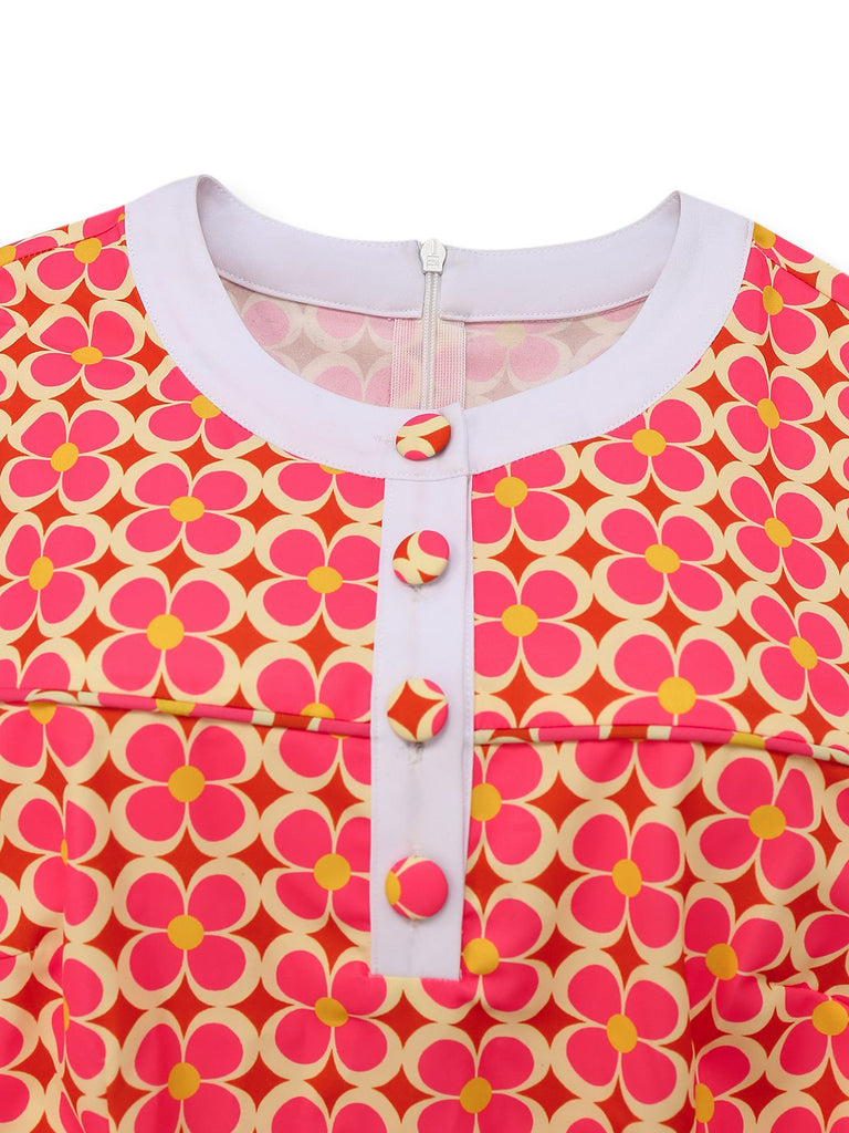 Abito con stampa floreale hippie arancione anni '60