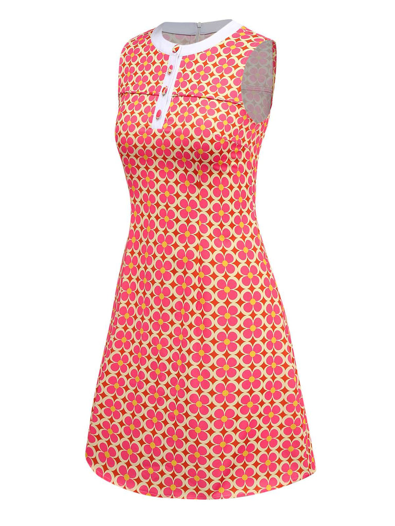 Abito con stampa floreale hippie arancione anni '60