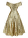 Abito a ruota con paillettes e spalle scoperte oro anni '50