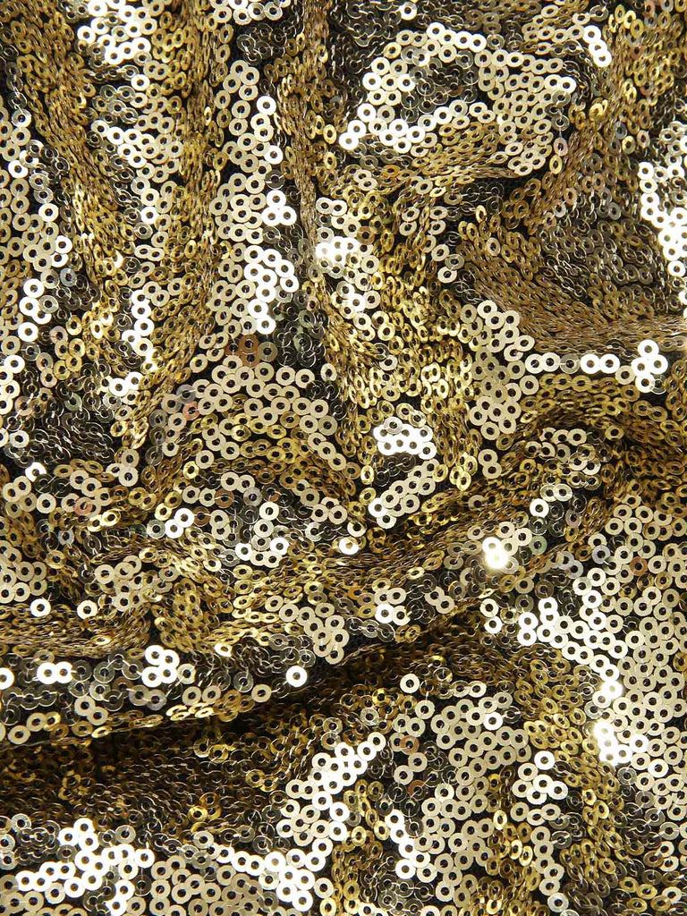 Abito a ruota con paillettes e spalle scoperte oro anni '50