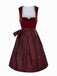 2PCS Abito e grembiule in velluto floreale etnico bordeaux anni '50