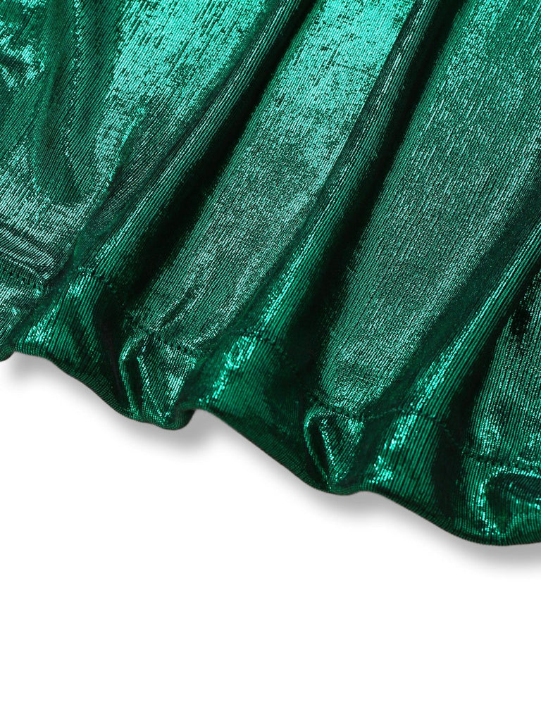Tuta lunga lucida plissettato e ritagli verde anni '70
