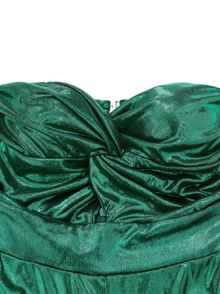 Tuta lunga lucida plissettato e ritagli verde anni '70
