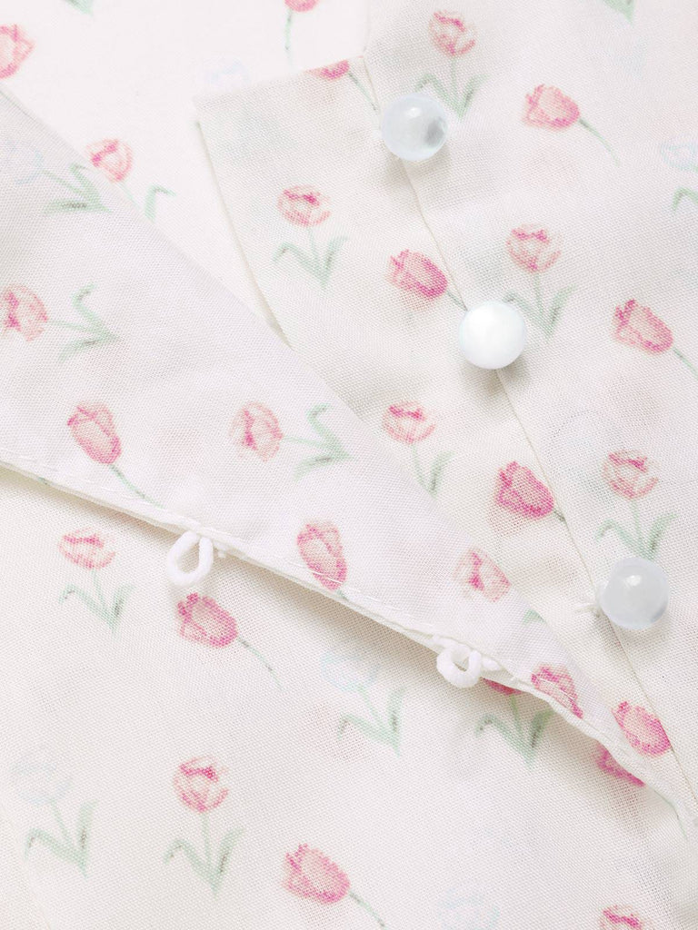 Camicetta a tulipano e revers a balze rosa anni '40