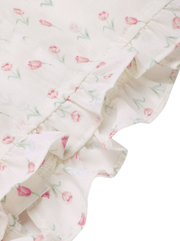 Camicetta a tulipano e revers a balze rosa anni '40