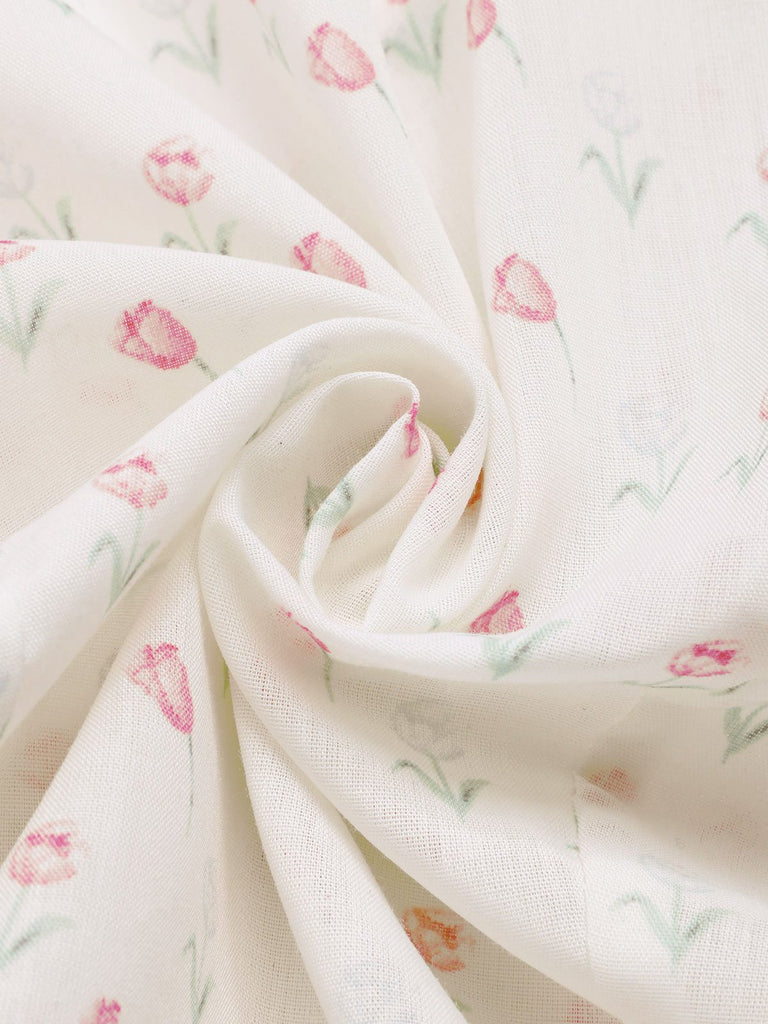 Camicetta a tulipano e revers a balze rosa anni '40