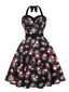 Abito con teschio e rose Halloween nero anni '50