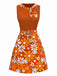 Abito boho psichedelico floreale arancione anni '60
