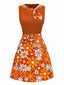 Abito boho psichedelico floreale arancione anni '60