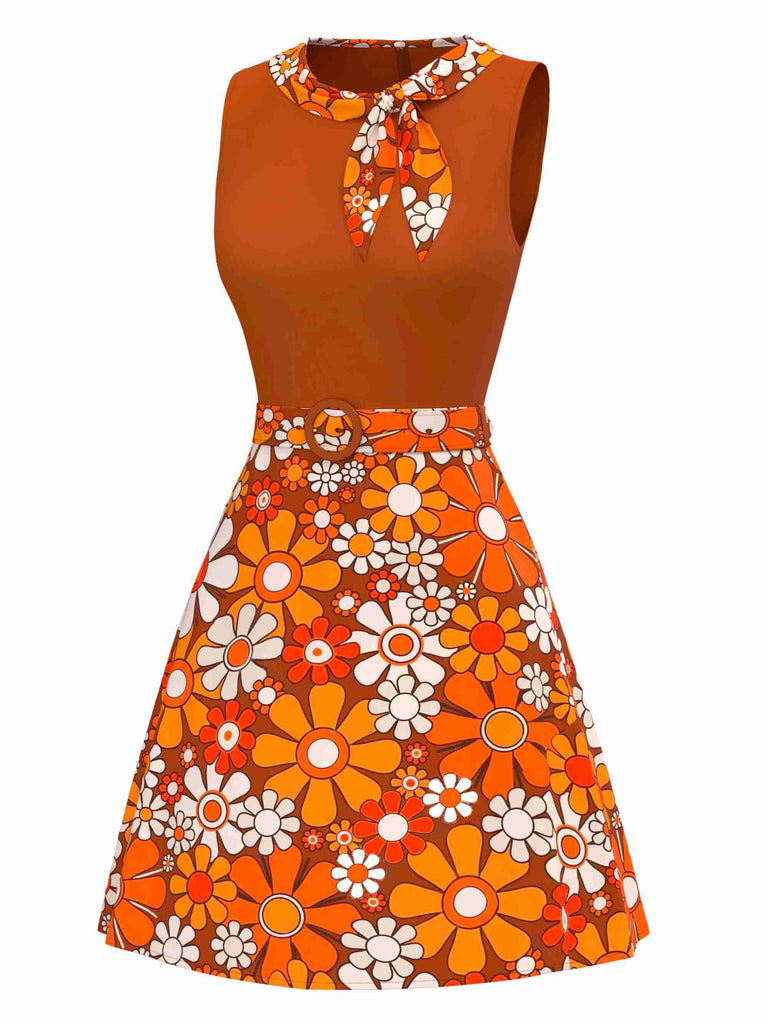 Abito boho psichedelico floreale arancione anni '60