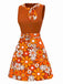 Abito boho psichedelico floreale arancione anni '60
