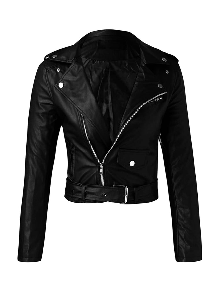 Giacca corta in similpelle con revers con cintura anni '80