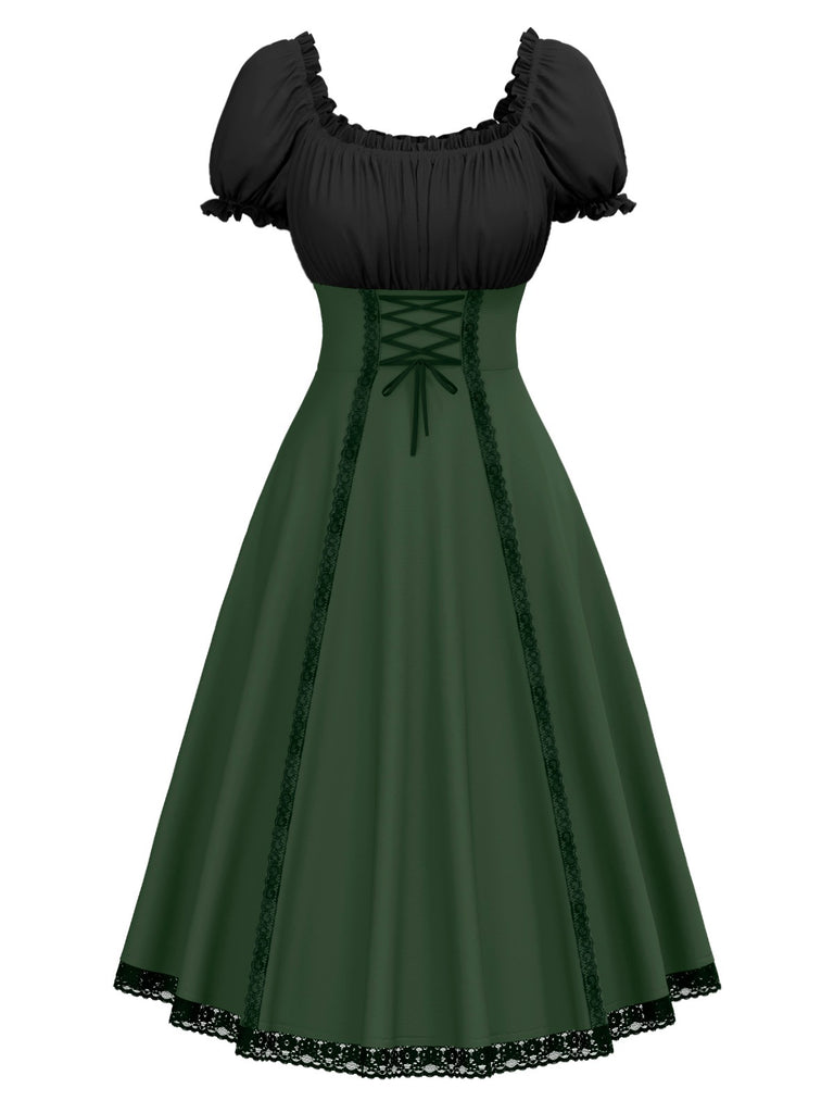 Abito color block con lacci verde anni '40