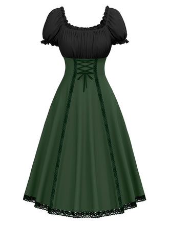 Abito color block con lacci verde anni '40