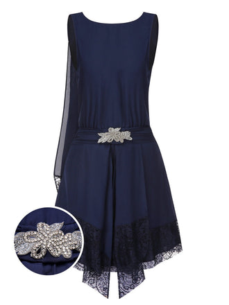 [Prevendita] Abito in pizzo e strass con patchwork blu anni '20