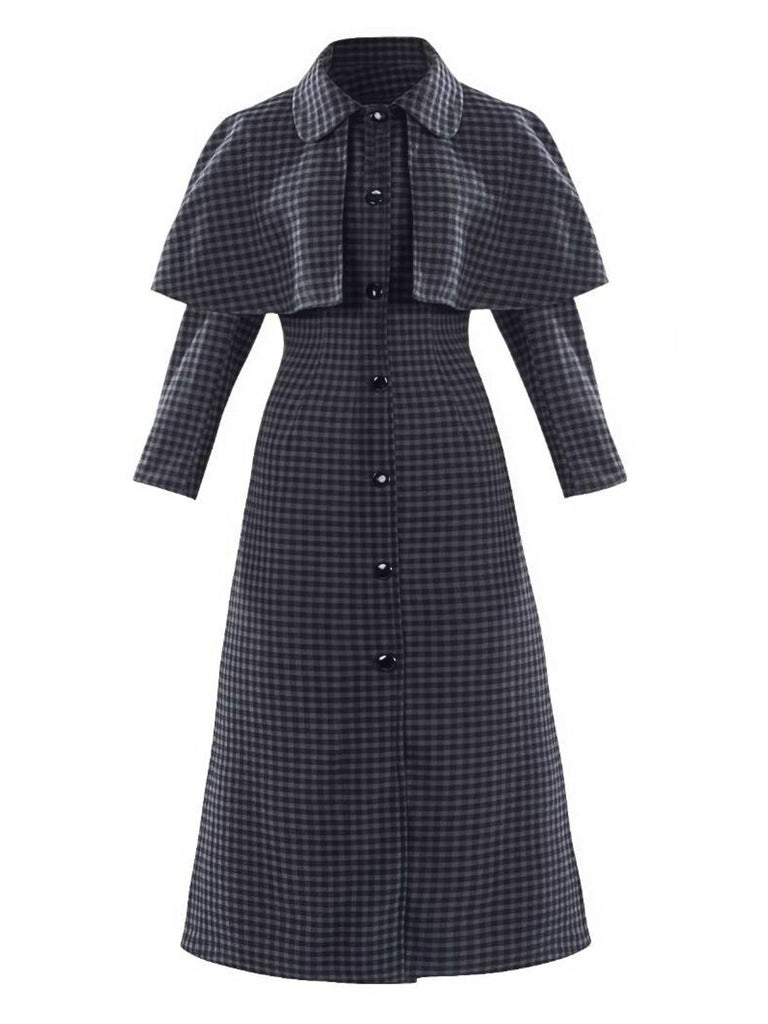 Cappotto a mantella Mercoledì in finta lana quadri grigio anni '50