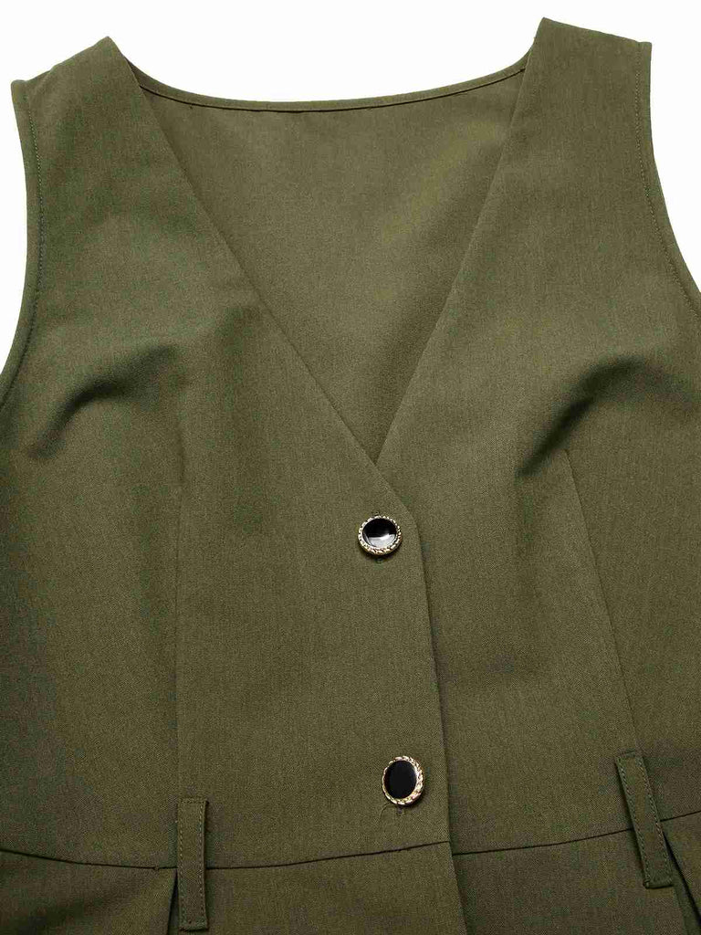 Abito con scollo a V e tasche e cintura verde anni '50