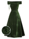 Abito Bardot in velluto arricciature e spalle scoperte verde anni '40