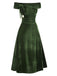 Abito Bardot in velluto arricciature e spalle scoperte verde anni '40
