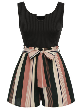 [Taglia forti] Tuta corta in maglia a righe cintura anni '50