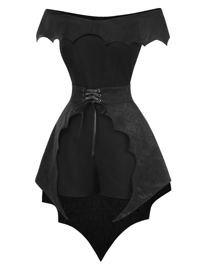 2PCS Tuta corta pipistrello gotica e copricostume nero anni '50