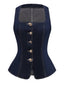 Gilet in denim con bottoni e scollo quadrato blu anni '50