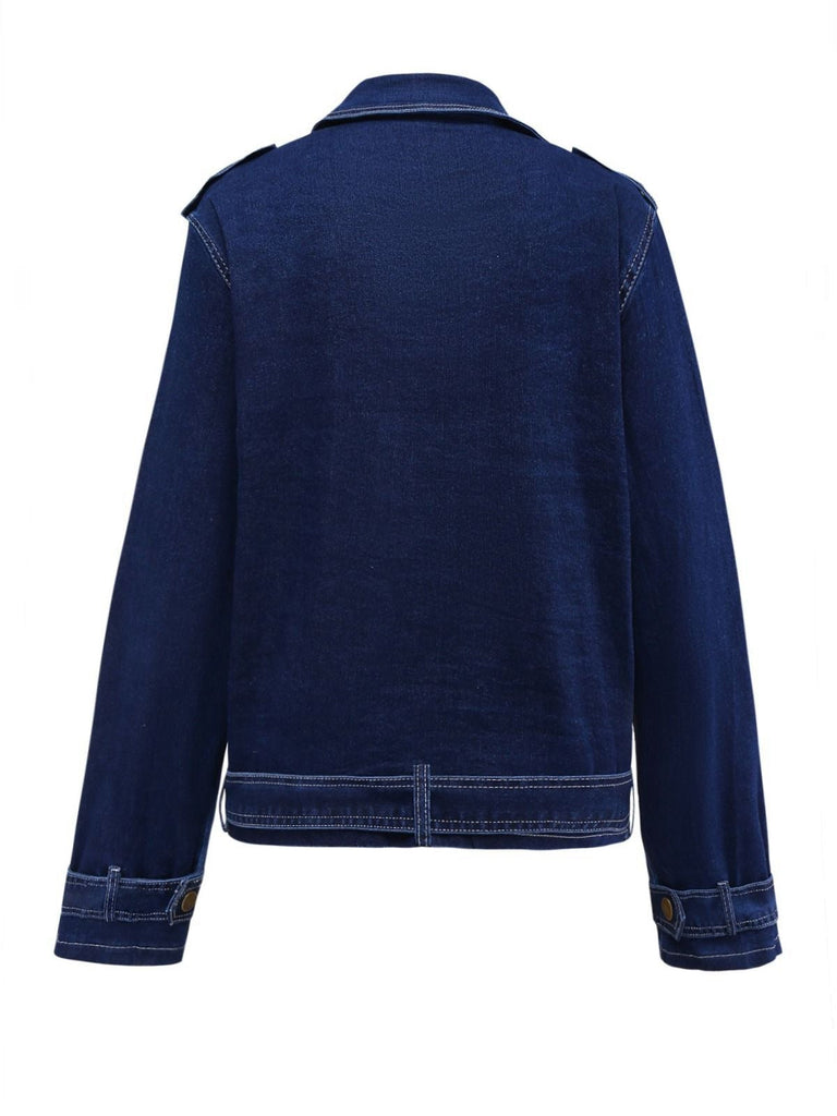 Giacca in denim con bottoni e revers blu scuro anni '50