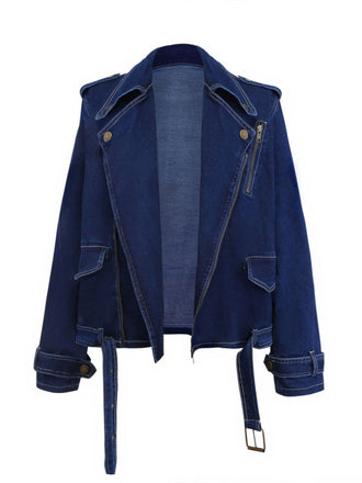 Giacca in denim con bottoni e revers blu scuro anni '50