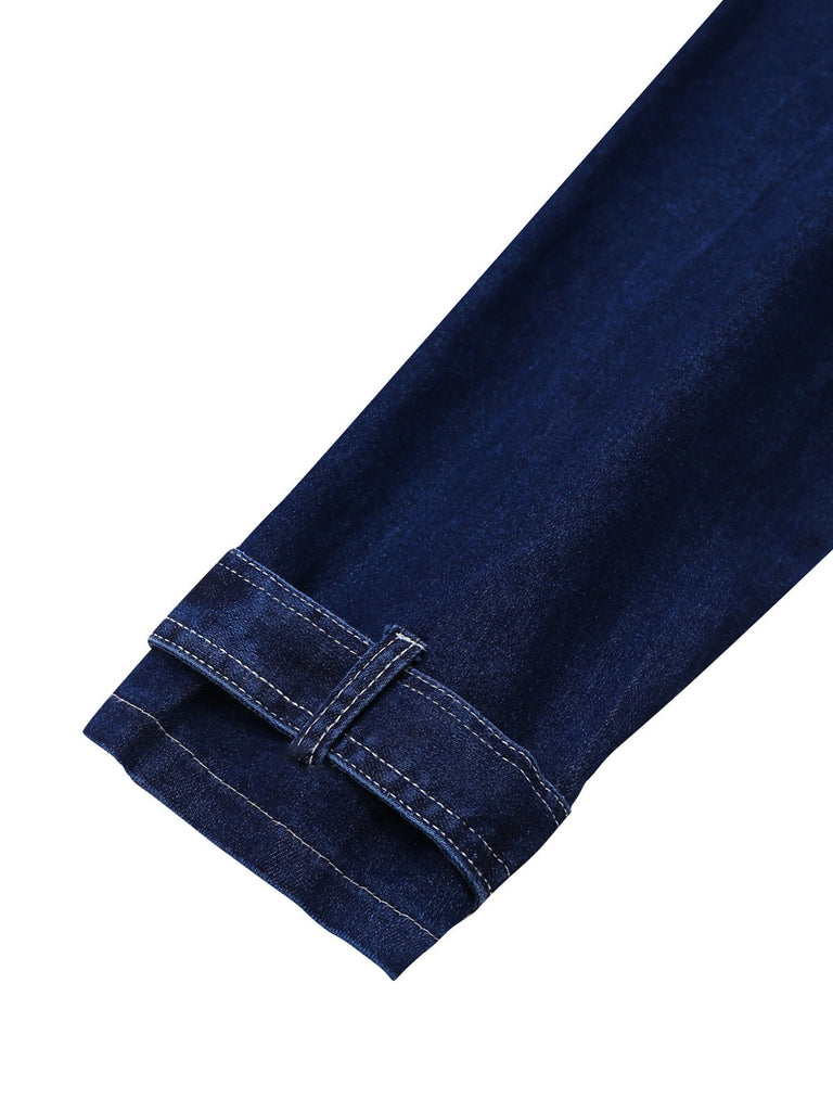 Giacca in denim con bottoni e revers blu scuro anni '50