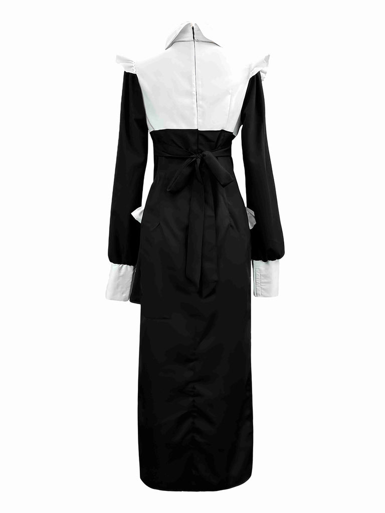 Abito da suora cosplay colorblock bianco e nero anni '60