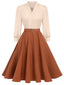 Abito color block con maniche lunghe cachi anni '50