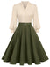 Abito color block con maniche lunghe cachi anni '50