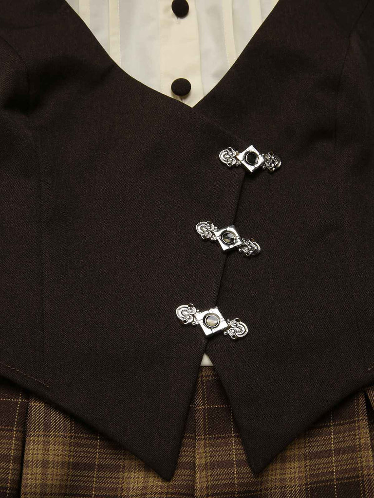 Tuta lunga finta 3PCS a quadri marrone anni '30