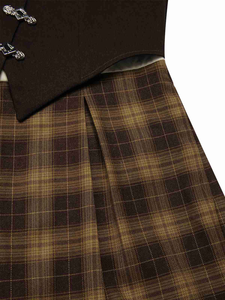 Tuta lunga finta 3PCS a quadri marrone anni '30