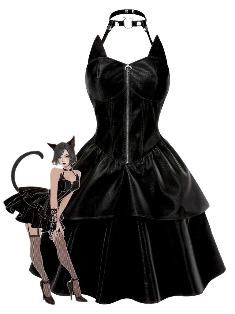 Abito in pelle da Catwoman Halloween nero anni '50