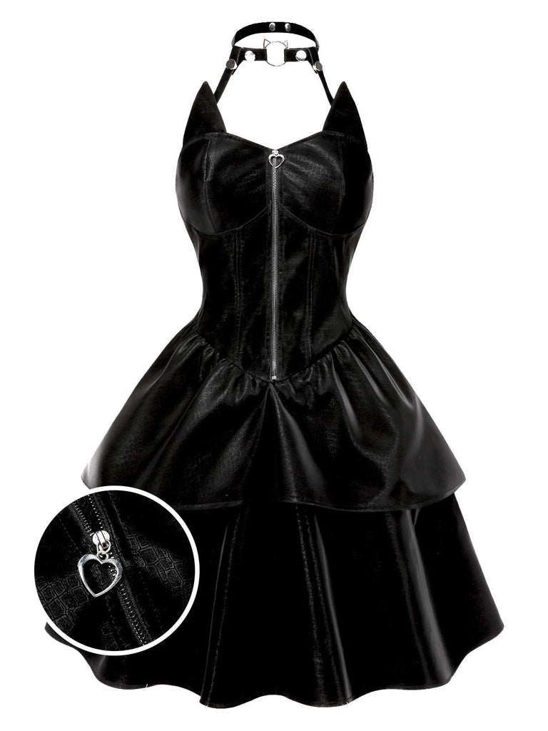 Abito in pelle da Catwoman Halloween nero anni '50