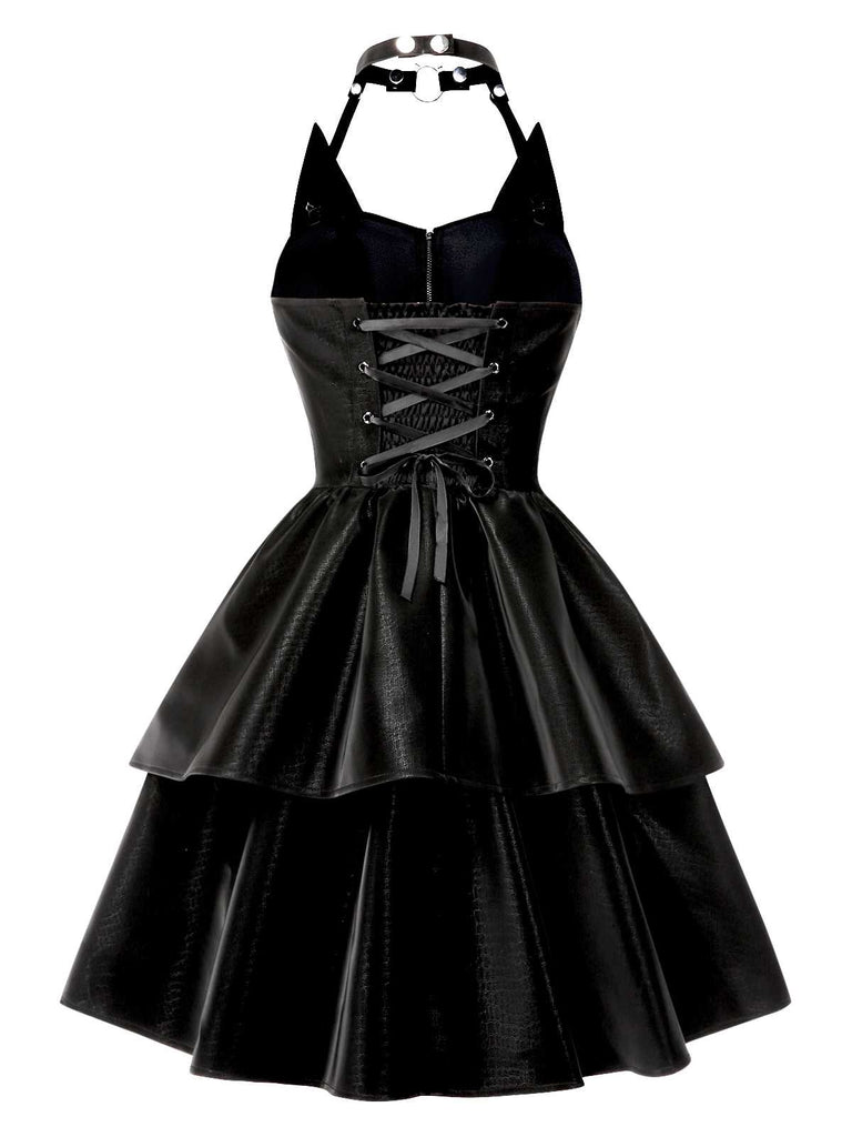 Abito in pelle da Catwoman Halloween nero anni '50